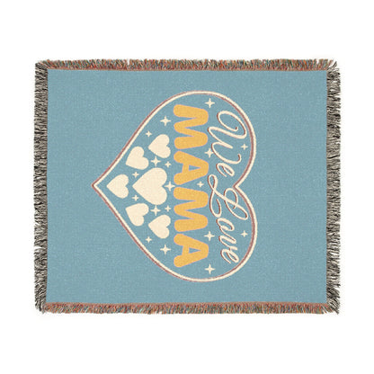 We Love Mama Woven Cotton Blanket – Retro Boho Heart Design | 100% Cotton with Fringed Edges | 3 Sizes | Mother’s Day Gift for Mama