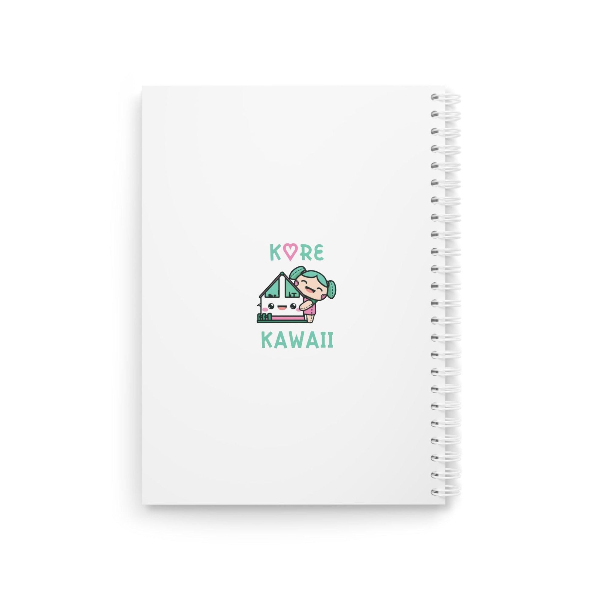 Square spiral notebook cover with “KORE KAWAII” logo and silver coil binding