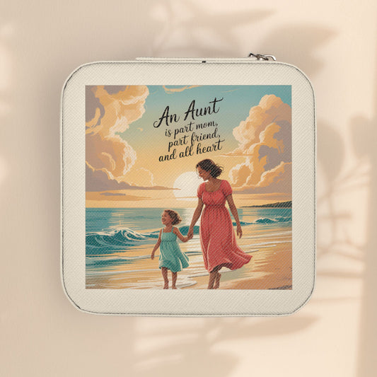 Aunt Jewelry Travel Case - "An Aunt Is Part Mom, Part Friend, and All Heart" Compact Zip Jewelry Organizer, Aunt Birthday Gift in 5 Colors