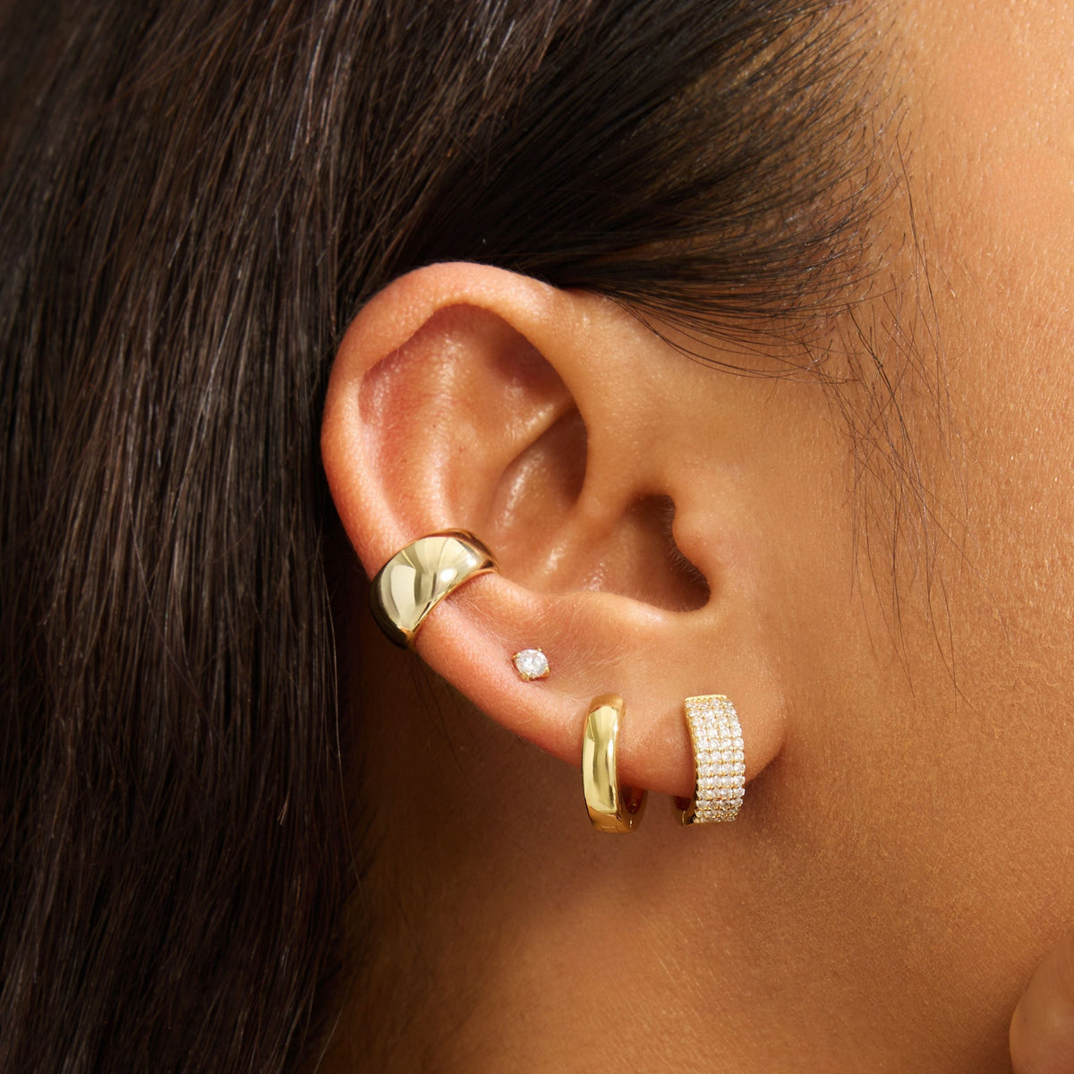 4-Row CZ Pavé Hoop Earrings | 18K Gold Vermeil, 13 mm