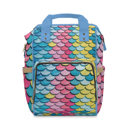 Mermaid Scale Diaper Backpack – Rainbow Holographic Fish Scale Print | Insulated Bottle Pockets | Large Capacity Nappy Bag | New Mum Baby Shower Gift