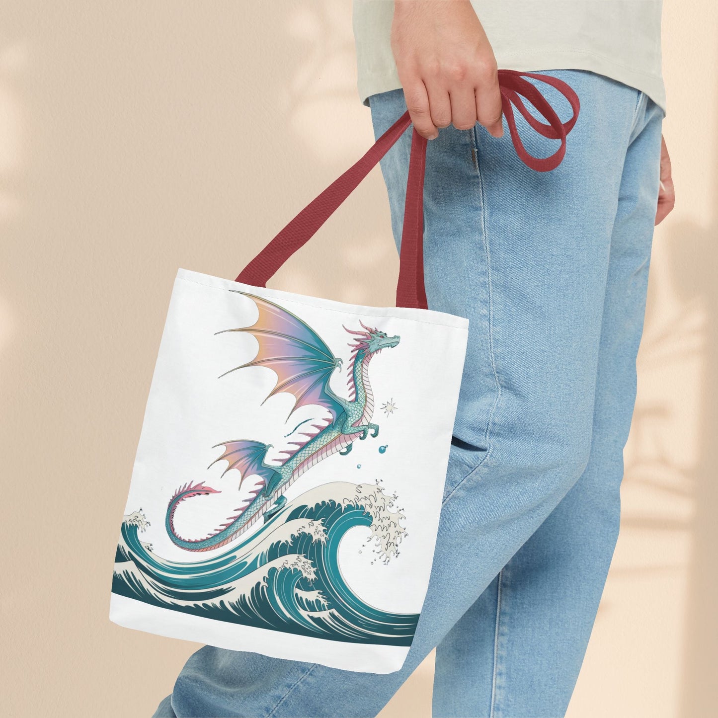 Dragons and Waves Tote Bag, Dragon Lovers Gift