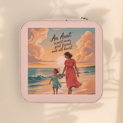 Aunt Jewelry Travel Case - "An Aunt Is Part Mom, Part Friend, and All Heart" Compact Zip Jewelry Organizer, Aunt Birthday Gift in 5 Colors