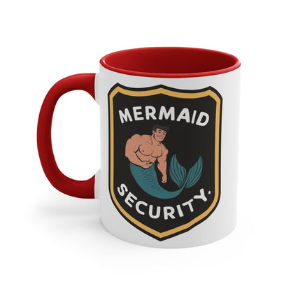 Mermaid Security Accent Mug – Funny Merman Security Badge Design | 11oz & 15oz | Pink Red Black | Funny Mermaid Gift
