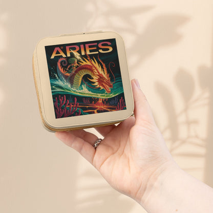 Aries Zodiac Jewelry Travel Case — Compact Astrological Ring & Earring Organizer