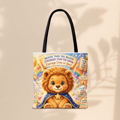 Believe in Your Courage Lion Tote Bag - Cute Leo Lion Kids Encouragement Gift for School, Hospital Visits, and Everyday Adventures