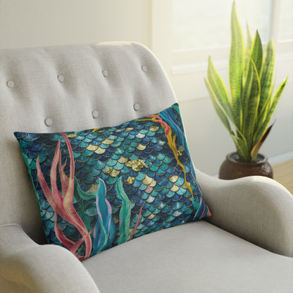 Mermaid Scale Cushion - Iridescent Fantasy Mermaid Scales Cotton Drill Throw Pillow for Ocean Coastal Home Decor, 3 Sizes