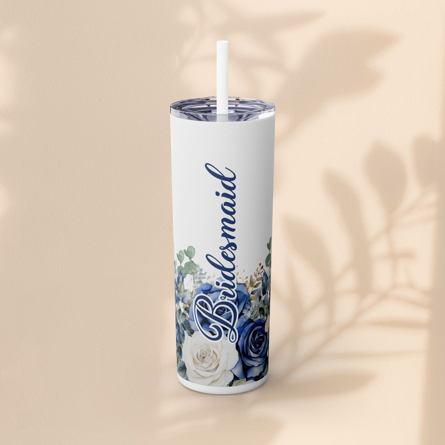 Bridesmaid Bridal Party Skinny Tumbler, 20oz Floral Drinkware, Gift for Bridesmaid, Customized Wedding Favor
