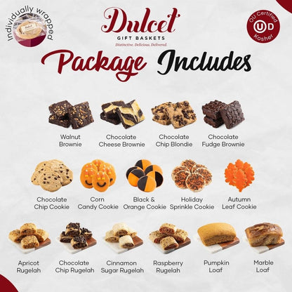 Cookie and brownie assortment for gifting, including pumpkin loaf and rugelah