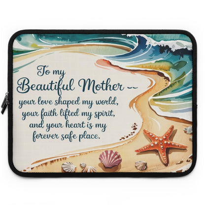 To My Beautiful Mother Laptop Sleeve – Ocean Watercolour Beach Scene | Foam-Padded Water-Resistant Neoprene | 5 Sizes | Gift for Mom