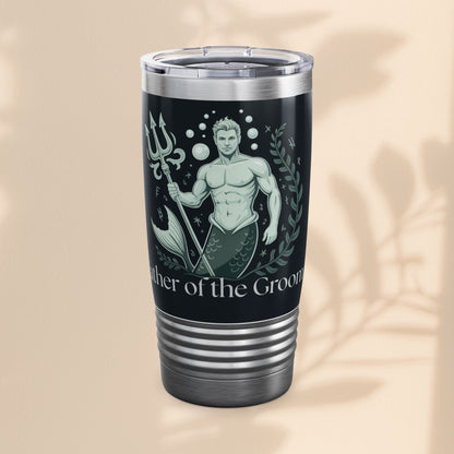 Father of the Groom Merman Tumbler – Poseidon Trident Ocean Wedding Gift | 20oz Insulated Stainless Steel | Black White or Steel | Beach Nautical Bridal Party