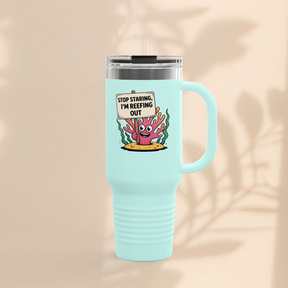 Colorful Coral Reef Insulated Travel Mug - Stop Staring, I'm Reefing Out!