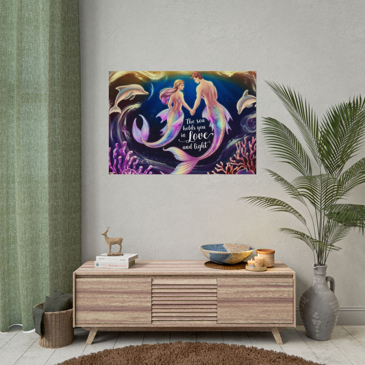 Mermaid Lovers Rolled Poster – The Sea Holds You in Love and Light | Giclée Print | Fine Art, Semi Glossy or Matte | 19 Sizes | Mermaid Couple Wall Art