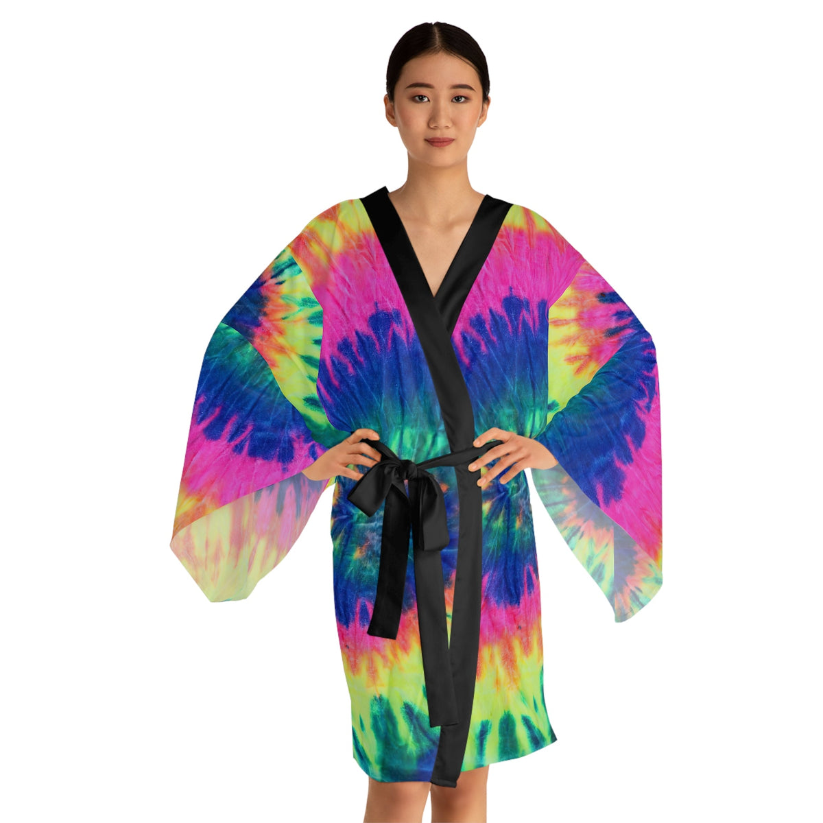 Long Sleeve Tie Dye Kimono Robe - Colorful Boho Loungewear and Layering Cover Up
