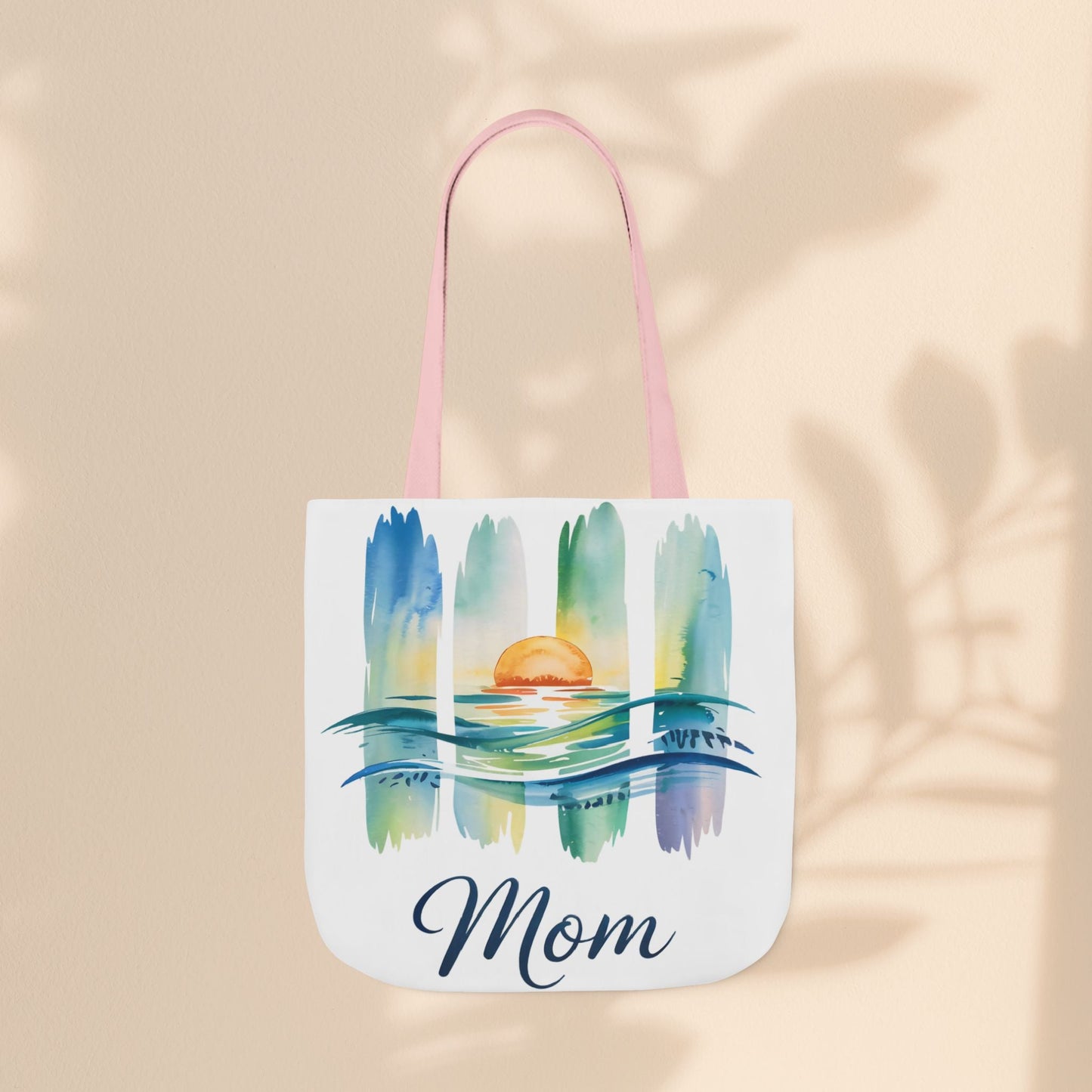 Mom Ocean Sunset Canvas Tote Bag – Watercolour Triptych Design | Polyester Canvas | 3 Sizes × 5 Strap Colours | Gift for Mom