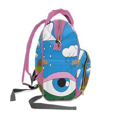 Eyes Are On It Diaper Backpack – Surreal Pop Art Rainy Sky & Watching Eyes Print | Insulated Bottle Pockets | Large Capacity Nappy Bag | Fun Baby Shower Gift