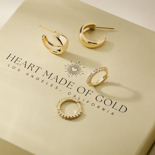 Gold hoop earring set: smooth, textured, and crystal-studded hoops