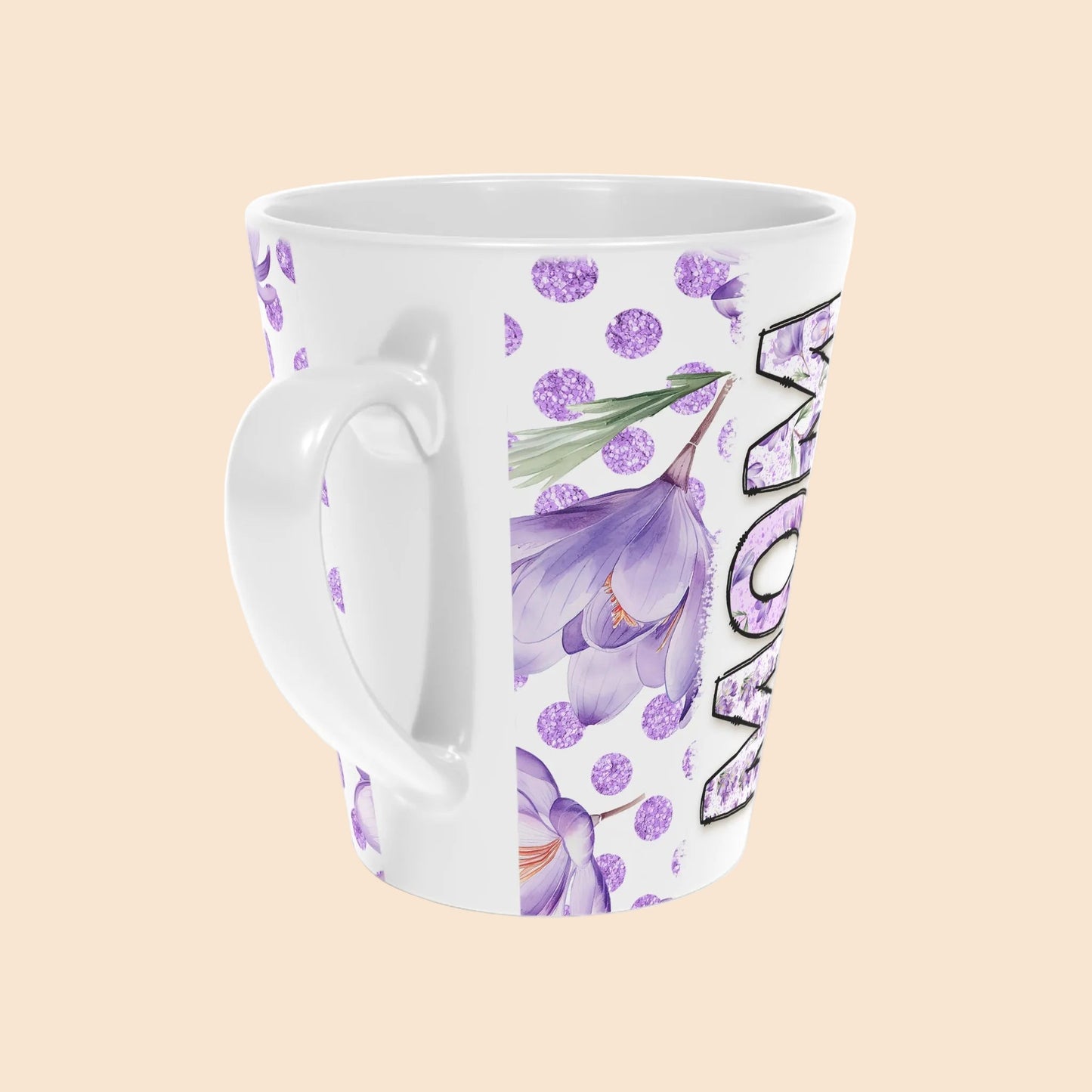 Floral Mom Latte Mug - 12oz Purple Polka Dot Coffee Cup
