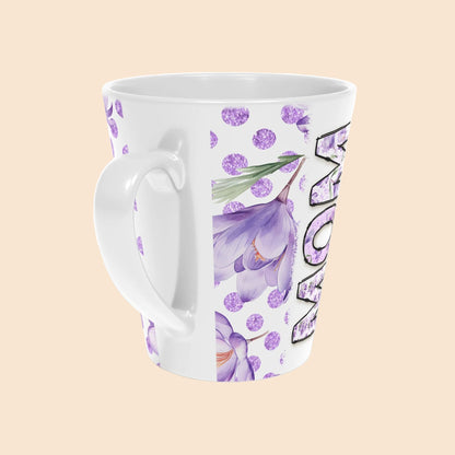 Floral Mom Latte Mug - 12oz Purple Polka Dot Coffee Cup
