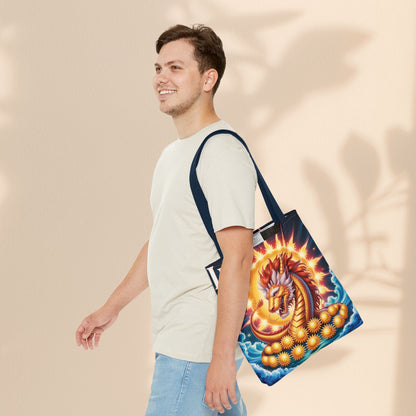 Leo Zodiac Tote Bag – Golden Dragon Sun Celestial Art | 3 Sizes | 5 Handle Colours | Leo Birthday Gift & Astrology Bag