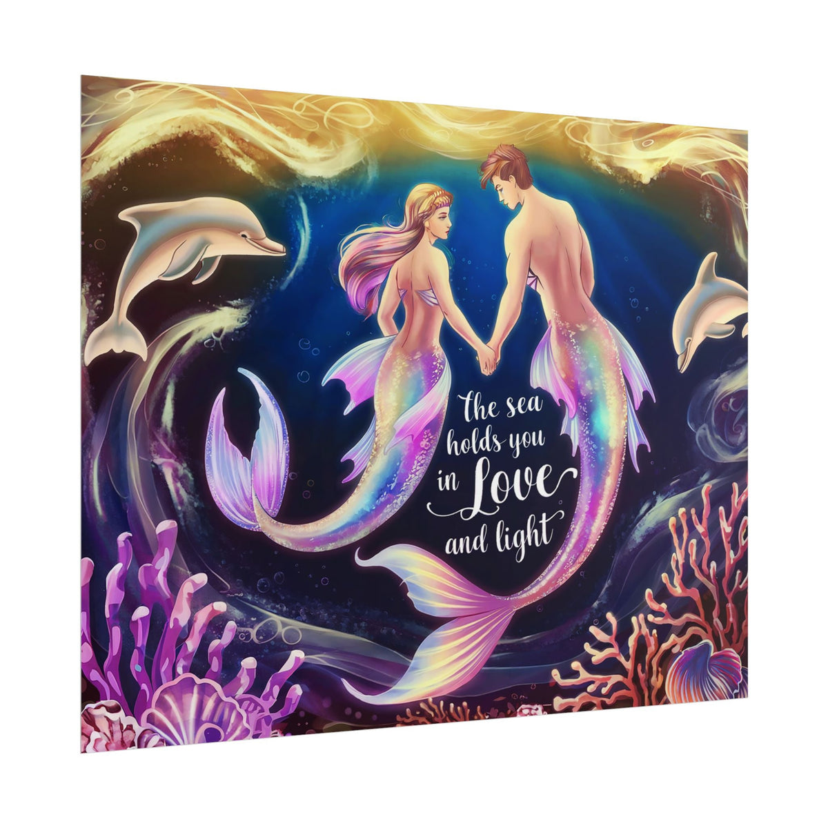 Mermaid Lovers Rolled Poster – The Sea Holds You in Love and Light | Giclée Print | Fine Art, Semi Glossy or Matte | 19 Sizes | Mermaid Couple Wall Art