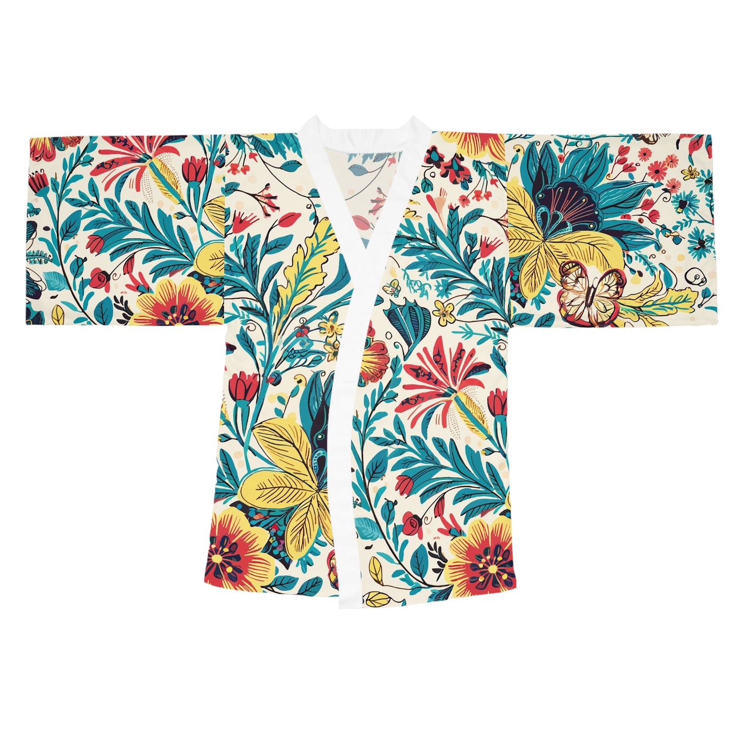 Florida Floral Kimono Robe - Long Sleeve Tropical Flower Wrap with Flowing Bell Sleeves for Lounging, Beach Cover-Ups, and Resort Wear XS to 2XL