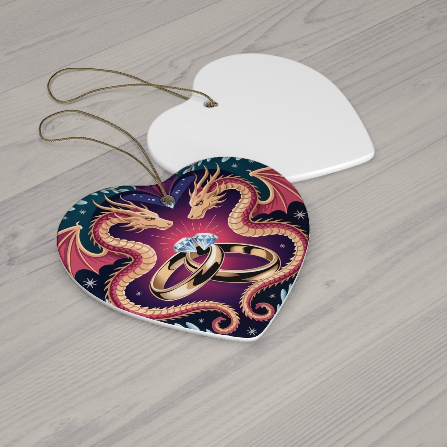 Dragon Wedding Rings Ceramic Ornament