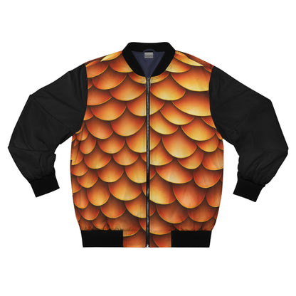 Golden Dragon Scale Bomber Jacket - Amber Gold Scale Print with Black Sleeves, Fantasy Streetwear for Men and Women XS to 3XL