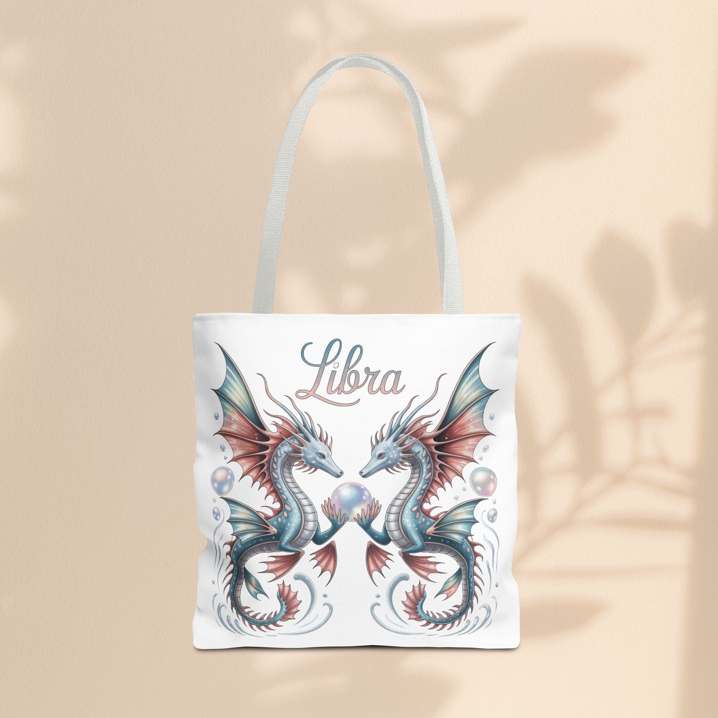 Libra Zodiac Tote Bag with Dragon Art - Libra Birthday Gift for Astrology Lovers, 3 Sizes, 5 Handle Colours