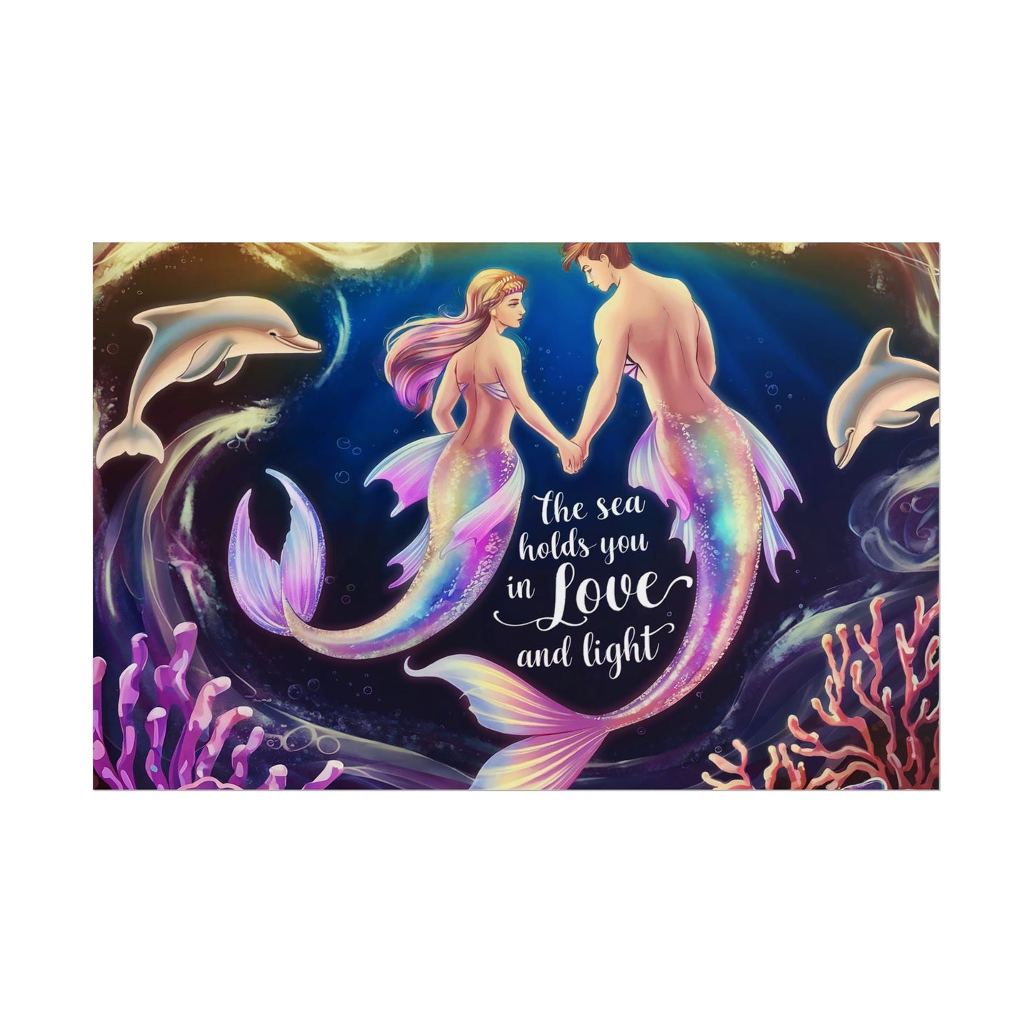 Mermaid Lovers Rolled Poster – The Sea Holds You in Love and Light | Giclée Print | Fine Art, Semi Glossy or Matte | 19 Sizes | Mermaid Couple Wall Art