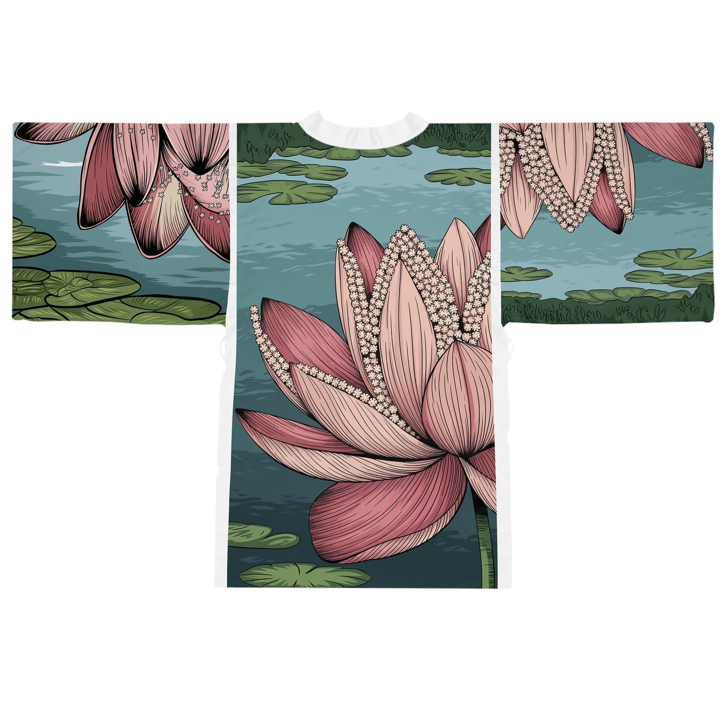 Lotus Blossom Kimono Robe - Long Sleeve Lotus Flower Wrap for Lounging, Spa Days, Meditation, and Resort Wear XS to 2XL