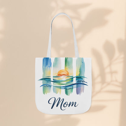 Mom Ocean Sunset Canvas Tote Bag – Watercolour Triptych Design | Polyester Canvas | 3 Sizes × 5 Strap Colours | Gift for Mom