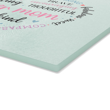 Foster Mom Glass Cutting Board – Heart Word Cloud Design | Tempered Glass | 2 Sizes | Meaningful Gift for Foster Mom