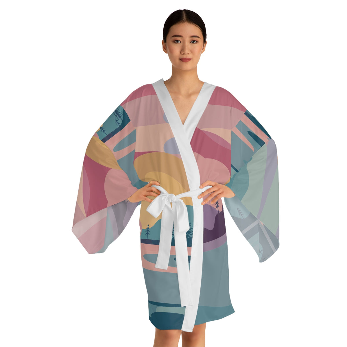 Pastel Scene Kimono - Lightweight Pastel Ocean Sky Wrap for Beach Cover-Ups, Resort Wear, and Everyday Layering XS to 2XL