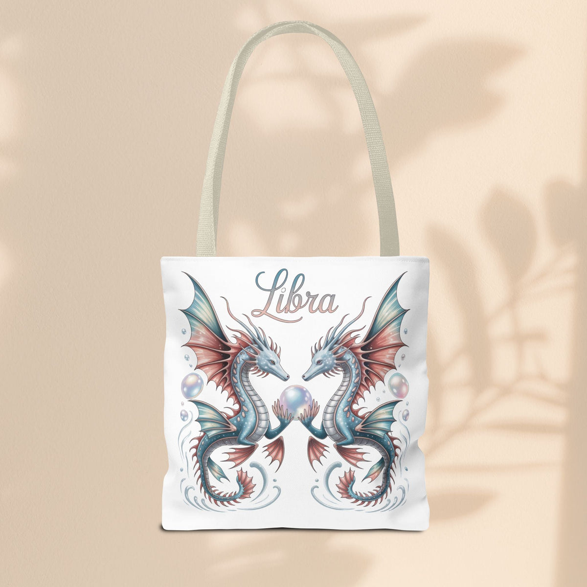 Libra Zodiac Tote Bag with Dragon Art - Libra Birthday Gift for Astrology Lovers, 3 Sizes, 5 Handle Colours
