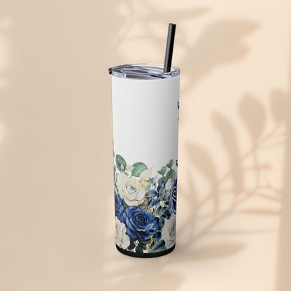 Bridesmaid Skinny Tumbler, 20oz Rose Floral Tumbler, Wedding Gift, Bridal Party, Customizable, Floral Tumbler