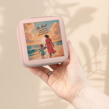 Aunt Jewelry Travel Case - "An Aunt Is Part Mom, Part Friend, and All Heart" Compact Zip Jewelry Organizer, Aunt Birthday Gift in 5 Colors