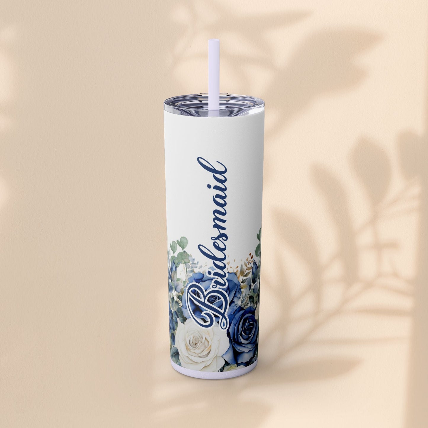 Bridesmaid Skinny Tumbler, 20oz Rose Floral Tumbler, Wedding Gift, Bridal Party, Customizable, Floral Tumbler