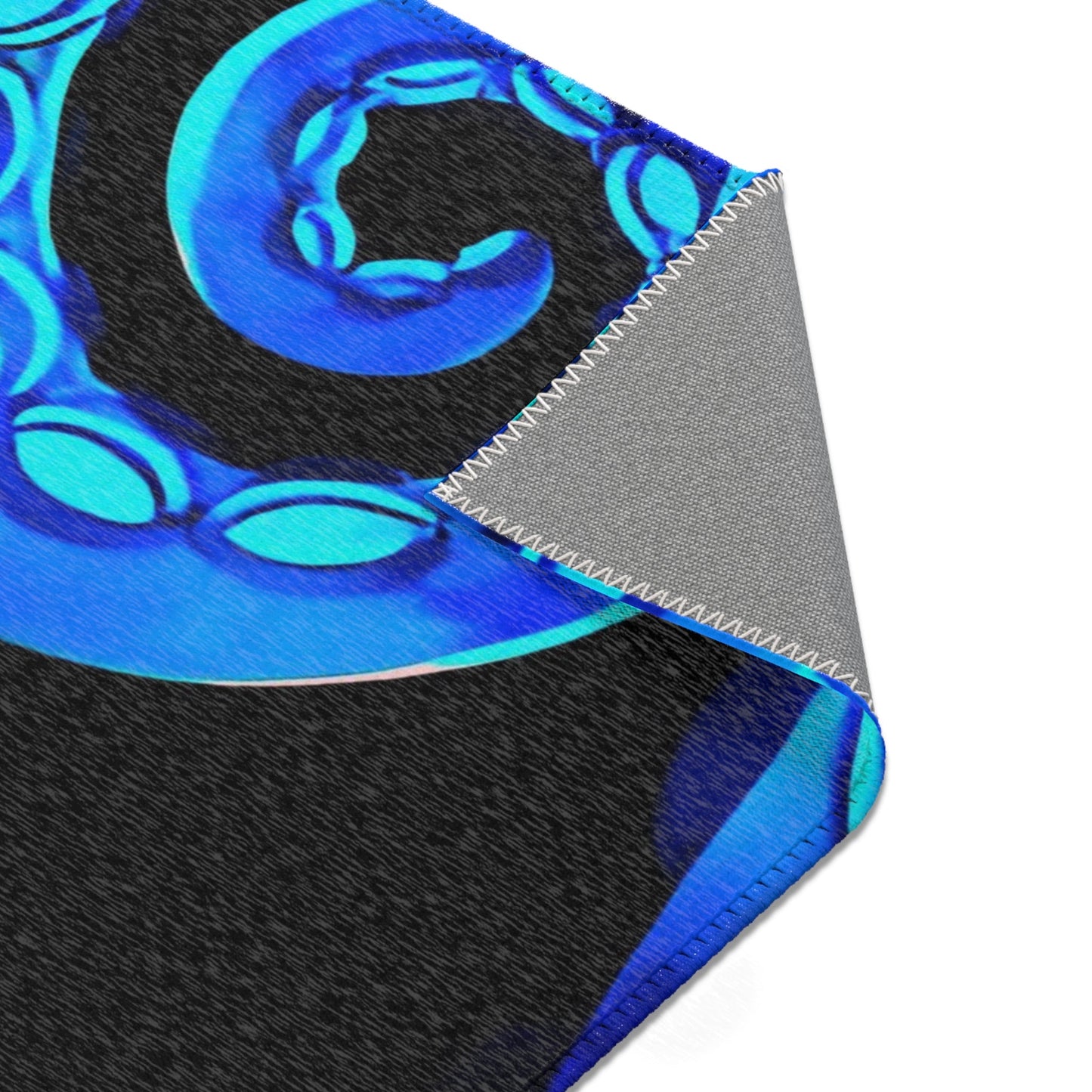 Bioluminescent Octopus Tentacle Area Rug – Electric Blue & Black Deep Sea Art | Non-Slip Backing | 6 Sizes | Fantasy Ocean Home Decor