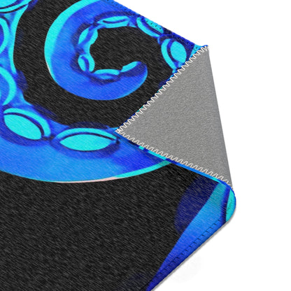 Bioluminescent Octopus Tentacle Area Rug – Electric Blue & Black Deep Sea Art | Non-Slip Backing | 6 Sizes | Fantasy Ocean Home Decor