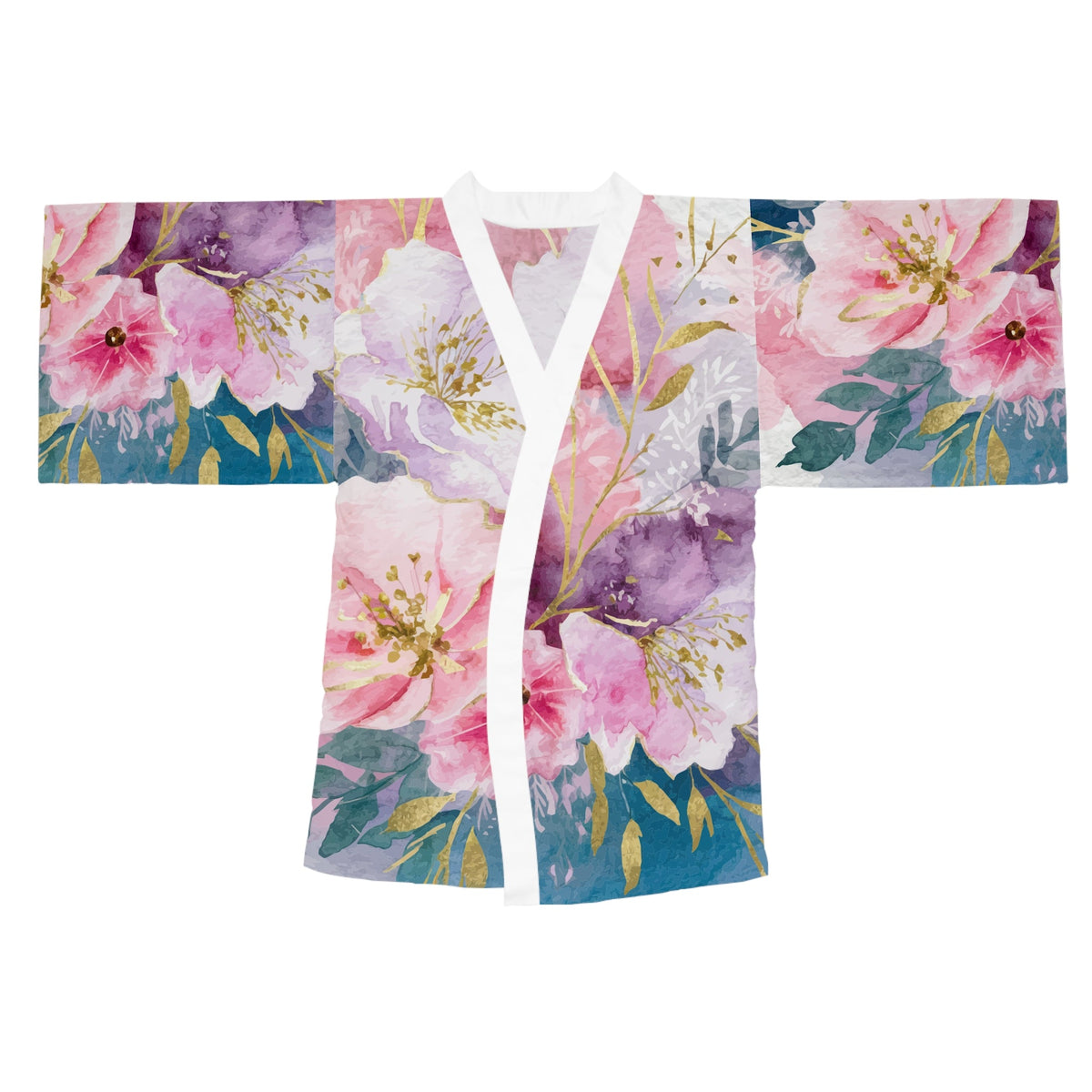 Pastel Roses Kimono Robe - Long Sleeve Floral Wrap for Lounging, Spa Days, Beach Cover-Ups, and Resort Wear XS to 2XL