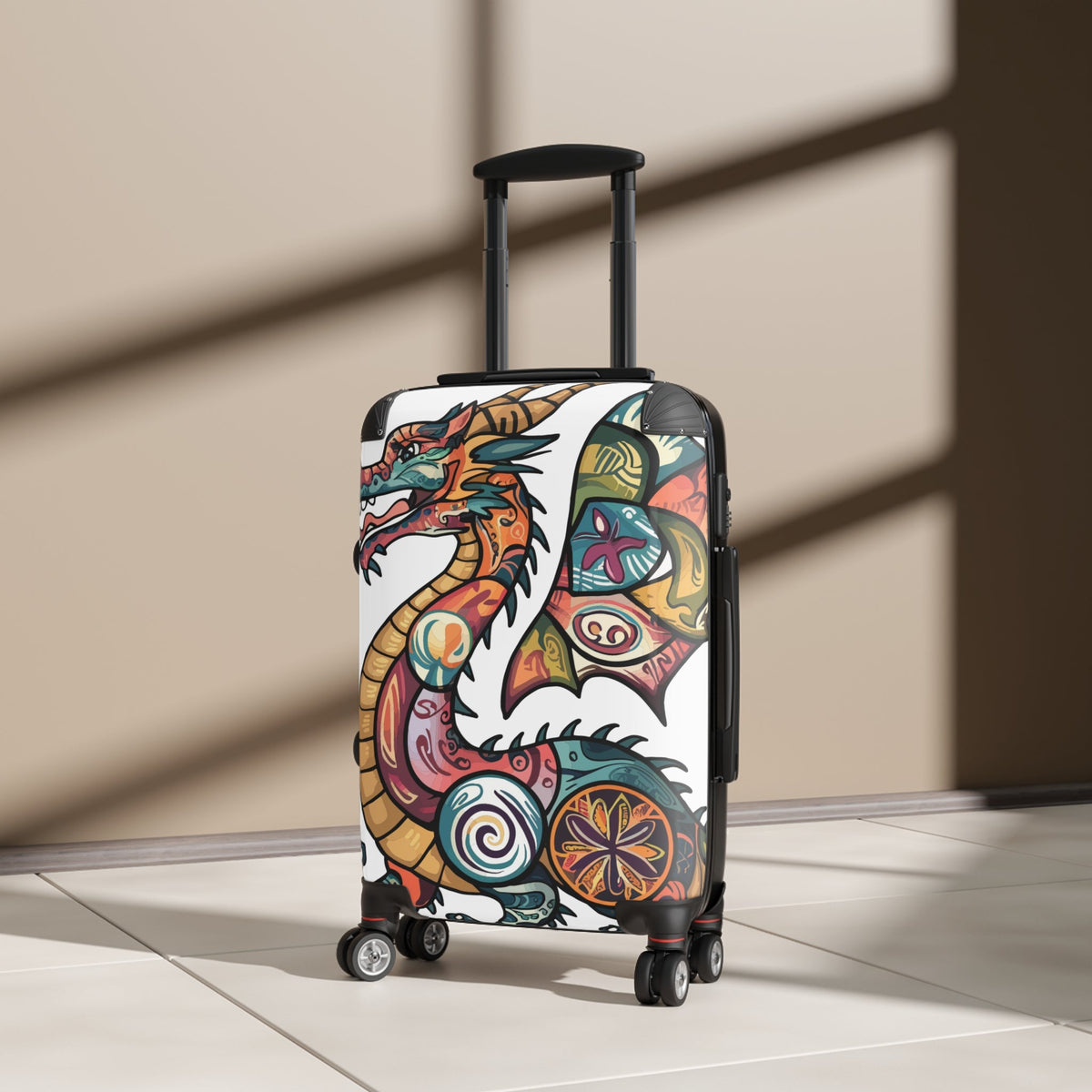 Dragon Tattoo Suitcase - Colourful Asian Dragon Hard Shell Carry-On Luggage with 360 Wheels, Dragon Travel Gift in Small Medium Large