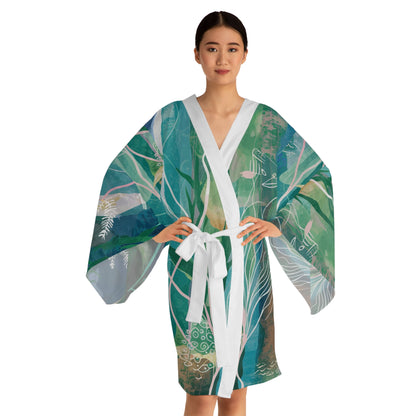 Ocean Seaweed Kimono Robe - Long Sleeve Coastal Wrap with Flowing Fit for Beach Cover-Ups, Lounging, and Resort Wear XS to 2XL