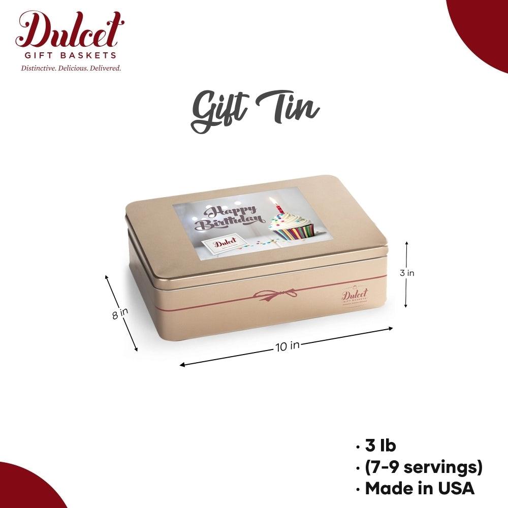 Classic gift tin with a birthday card on the lid