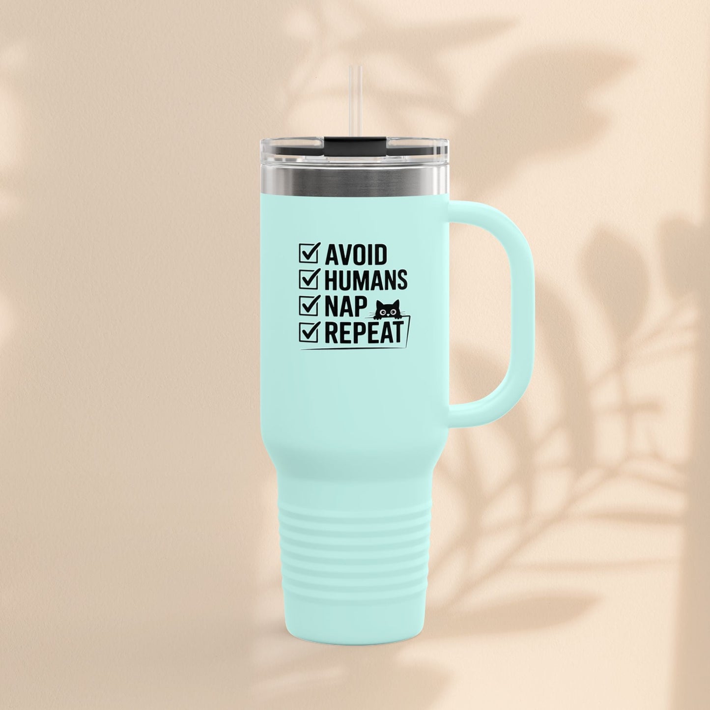 Funny Insulated Travel Mug - Avoid Humans Nap Repeat - 40oz, Coffee Cup, Gift for Introverts, Travel Mug, Holiday Present