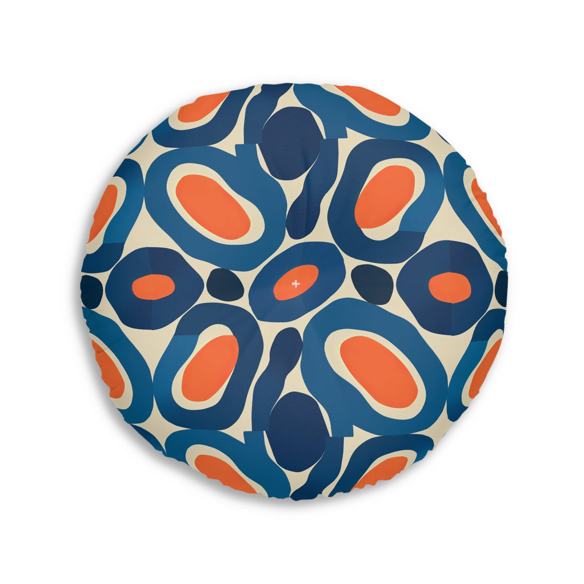 Round Retro Abstract Floor Pillow - Mid-Century Modern Oval Pattern Tufted Cushion for Boho Eclectic Home Decor, 26 and 30 Inch
