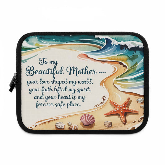 To My Beautiful Mother Laptop Sleeve – Ocean Watercolour Beach Scene | Foam-Padded Water-Resistant Neoprene | 5 Sizes | Gift for Mom