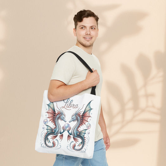 Libra Zodiac Tote Bag with Dragon Art - Libra Birthday Gift for Astrology Lovers, 3 Sizes, 5 Handle Colours