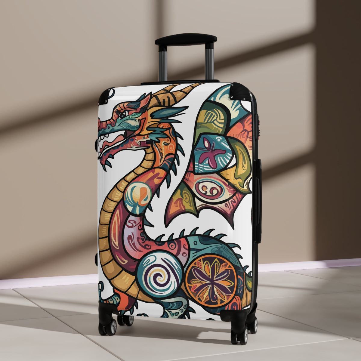 Dragon Tattoo Suitcase - Colourful Asian Dragon Hard Shell Carry-On Luggage with 360 Wheels, Dragon Travel Gift in Small Medium Large
