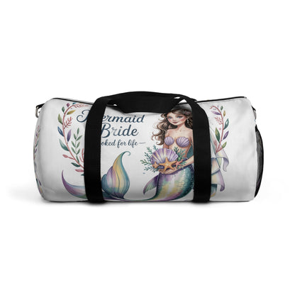 Mermaid Bride Duffel Bag – ‘Hooked for Life’ Watercolour Mermaid Bride Design | Small or Large | Bachelorette Bridal Shower Beach Wedding Honeymoon Gift